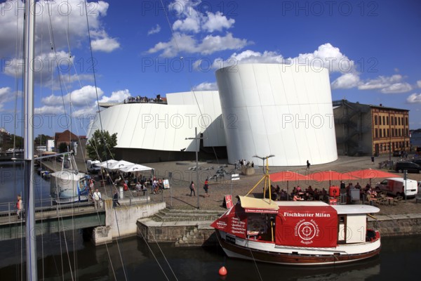 Restaurant, Fishing Trawler Milan, Ozeaneum, Seemuseum Stralsund, Museum of Oceanography and Fisheries, Aquarium and German Maritime Museum, Stralsund, Vorpommern-Rügen district, Mecklenburg-Western Pomerania, Germany
