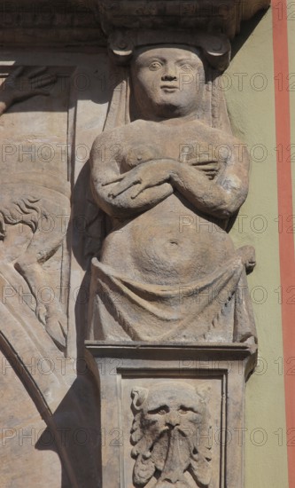 Façade of the Fürstenhof in Wismar, detail of the portal design of the passageway, Renaissance monument, Northwest Mecklenburg district, Mecklenburg-Western Pomerania, Germany