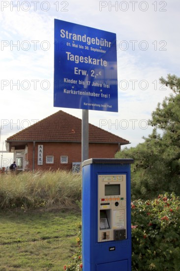 Vending machine for payment of tourist tax, beach fee, day pass, here Poel on the Baltic Sea, Germany