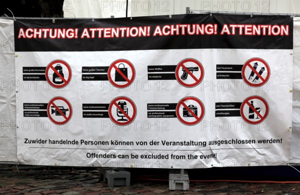 Bans at an open-air concert, weapons ban, photography ban, fireworks ban, bag ban and more