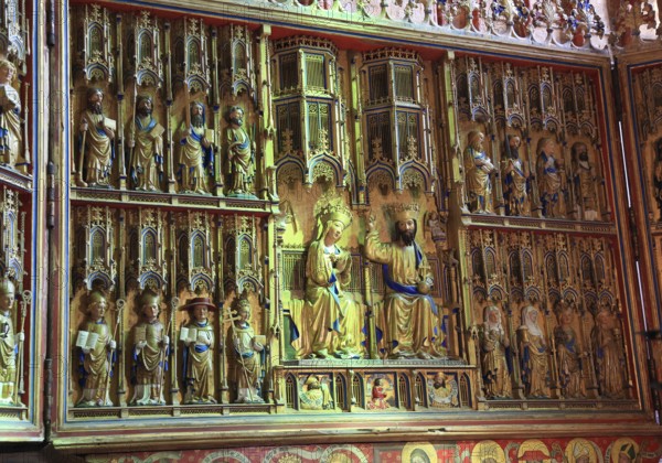 St. Nicholas Church, late Gothic high altar, is probably the largest surviving late Gothic carved altar in Mecklenburg-Western Pomerania, part of the UNESCO World Heritage Site, Wismar, Northwest Mecklenburg district, Mecklenburg-Western Pomerania, Germany