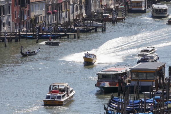 Ambulance boat in action on the Grand Canal, Rialto, Venice, Veneto, Italy