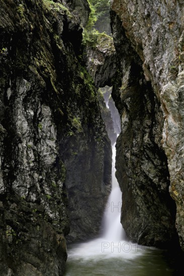 Small waterfall, Diosaz mountain river in the gorge, Gorges de la Diosaz, Les Houches, Chamonix-Mont-Blanc, Haute-Savoie, France