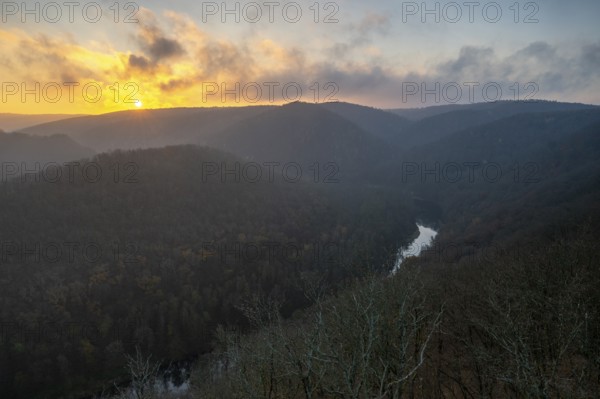 Sunrise, sun rising over hills, Thayatal National Park, Lower Austria, Austria