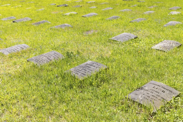 Tombstones on the Gottesacker, the historic cemetery of the Herrnhuter Brüdergemeinde, Herrnhut, Upper Lusatia, Saxony, Germany
