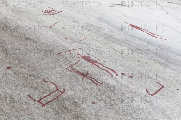 Historic rock carvings of Tanum, here at the Vitlycke site, figurative depiction from the Bronze Age, UNESCO World Heritage Site, Tanum, Västra Götalands län, Sweden