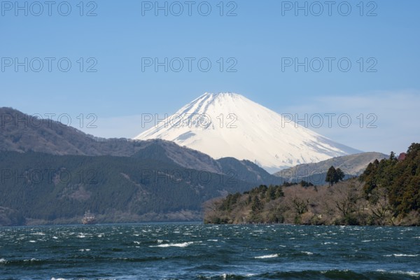 View of Lake Ashi with Mount Fuji volcano, Hakone, Japan