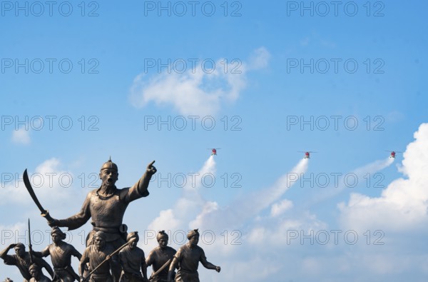 Indian Air Force aerobatic team performs during rehearsals ahead of the air show organised as part of the 93rd Air Force Day celebrations, on November 5, 2025 in Guwahati, India