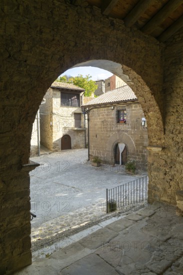 Buildings in the medieval village of Longás, Val d'Onsella, Zaragoza province, Aragon, Spain