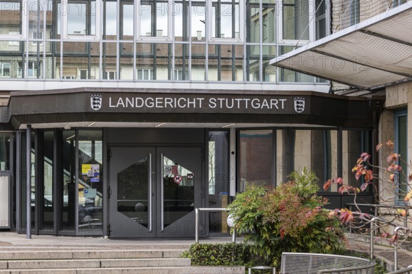 Stuttgart Regional Court. Lettering on the courthouse. Stuttgart, Baden-Württemberg, Germany