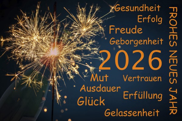 (photo montage) New Year's Eve greetings 2026 with various personal wishes (luck, success, etc.)