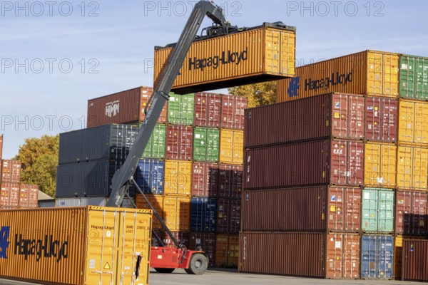 Shipping containers in the port of Mannheim. The port of Mannheim is considered one of the most important inland ports in Europe