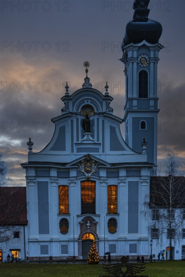 The Marienmünster in the evening light, Dießen am Lake Ammer, Upper Bavaria, Bavaria, Germany