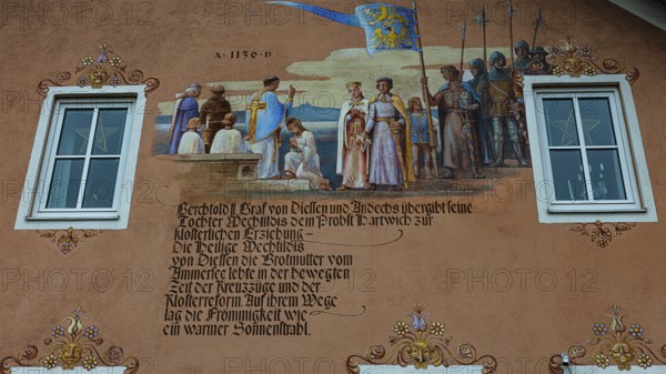 Facade painting on an older residential building, Dießen am Lake Ammer, Upper Bavaria, Bavaria, Germany