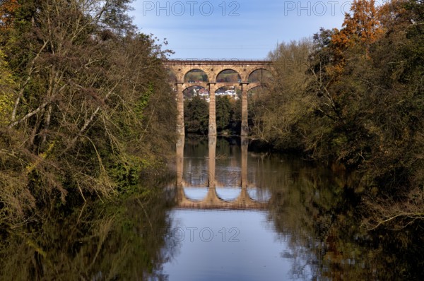 Railway viaduct, Enz viaduct, railway bridge, across Enz river, Bietigheim-Bissingen, Baden-Württemberg, Germany