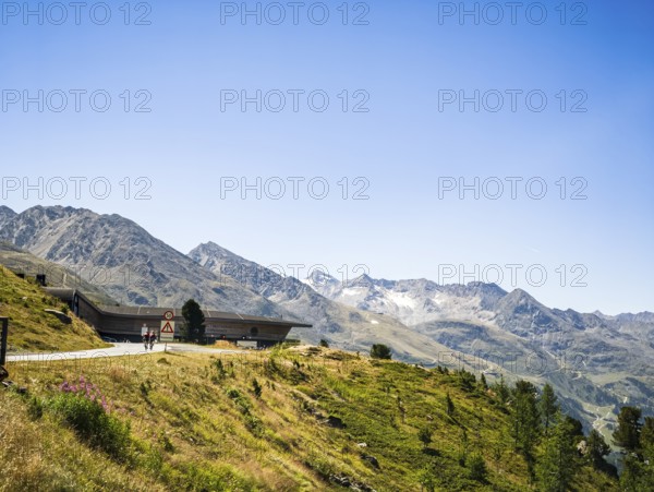 Toll station and rest area, so-called Top Mountain Crosspoint, at Timmelsjoch in Hochgurgl, Gurgl, Sölden, Tyrol, Austria, for editorial use only
