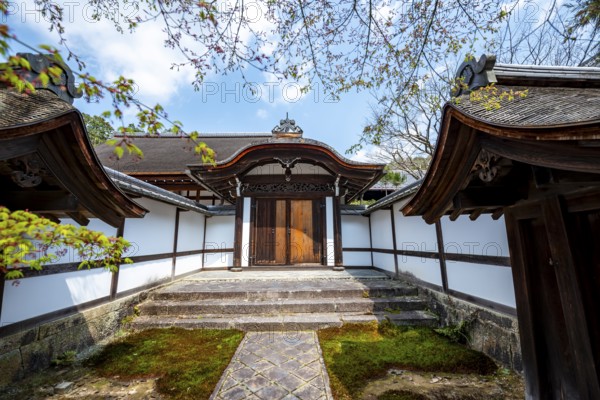 Entrance, building in Ryoan-ji, Zen Buddhist temple complex, in spring, Kyoto, Japan