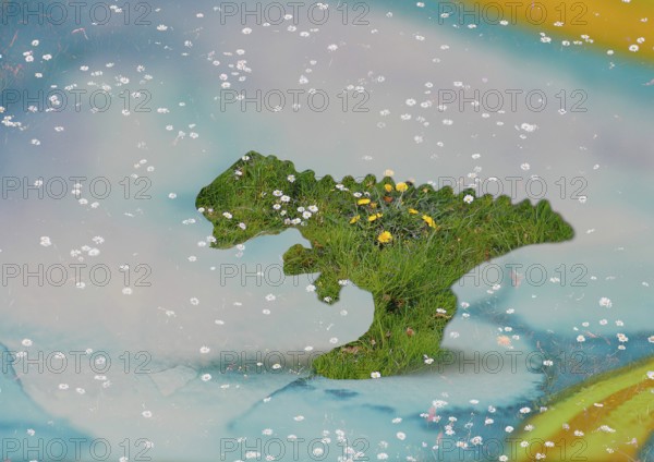 Miniature dinosaur composing, in studio, North Rhine-Westphalia, Germany