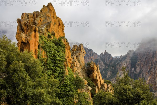 Calanche, bizarre rock formations 400 m above sea level, UNESCO World Heritage Site, Corsica, Piana, Corsica, France