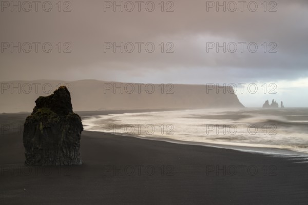 Beach, fog, morning, Black Beach, Dyrholaey, Iceland