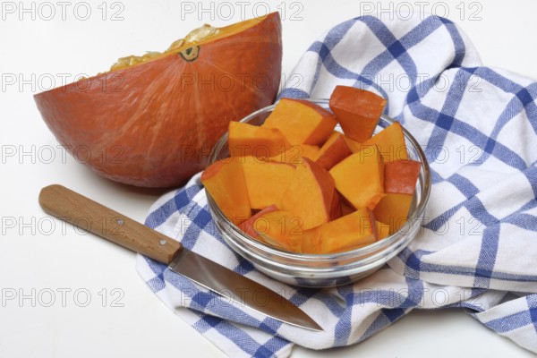 Hokkaido pumpkin, sliced with a knife
