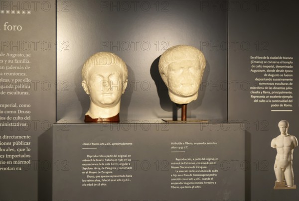 Imperial sculptures Museo del Foro de Caesaraugusta, Roman forum museum, Zaragoza, Aragon, Spain