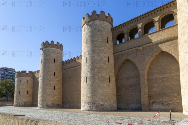 Historic walls fortifications of Aljafería Palace, Zaragoza, Aragon, Spain