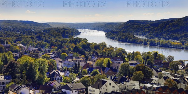 The Rhine seen from the Ulanendenkmal, Rhöndorf, Bad Honnef, Siebengebirge, North Rhine-Westphalia, Germany
