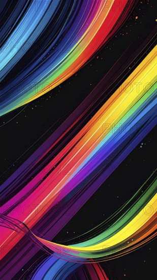 Abstract digital art featuring vibrant, intersecting neon lines creating a geometric pattern, Intersecting neon lines form a vibrant abstract geometric grid against a black background, Seamless looping illustration, colorful diagonal lines, creating a modern dynamic template background, vibrant colored lines and geometric forms for business or technology wallpaper, AI generated