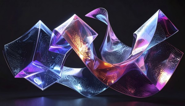 Abstract animation, glass cubes on black background, modern business wallpaper illustration, AI generated