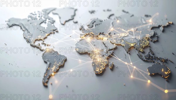 Abstract visualization of global rare earth supply network feeding EV industry, world map design, tech aesthetic, clean lines, rare earth for electric vehicles, AI generetaed, AI generated