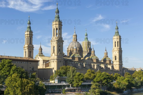 Basilica of Our Lady of the Pillar cathedral church, Zaragoza, Aragon, Spain, Europe view from River Ebro