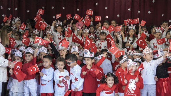 Children celebrate the 102nd anniversary of the Republic Day of Turkey, a national holiday commemorating October 29, 1923, when Mustafa Kemal Atatürk proclaimed the foundation of the Republic of Turkey. Gaziantep, Turkey – October 29, 2025, Gaziantep, Gaziantep, Turkey