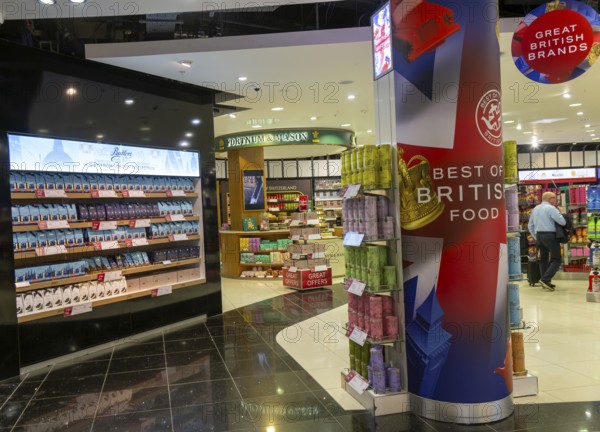 Duty Free shopping area in departures lounge area, Terminal 5, London Heathrow airport, London, England, UK