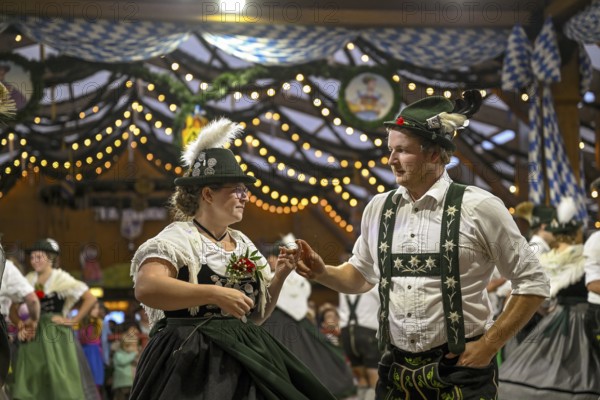 Traditional traditional costume show at the Tradition party tent, Oide Wies'n, Oktoberfest, Munich, Bavaria, Germany