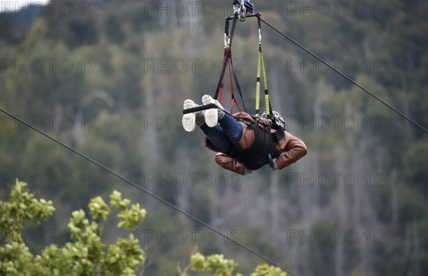 Megazipline cable car in the Harz Mountains across the Rappbode Reservoir, Saxony-Anhalt, Germany