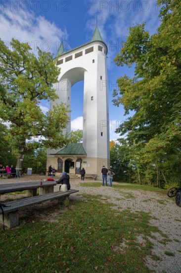 Schönberg Tower, observation tower, also known as Pfullinger Unterhose, double tower, Pfullingen, Baden-Württemberg, Germany