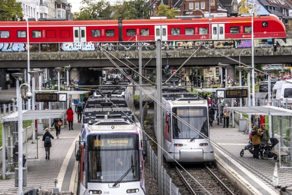 Tram station, at Düsseldorf-Bilk station, hub of S-Bahn, subway, tram, public bus, North Rhine-Westphalia