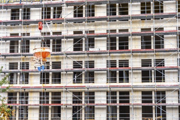 Construction site, residential construction, 50 new, publicly funded rental apartments, catering, commercial space, Weber1 urban district, city center, Essen, North Rhine-Westphalia