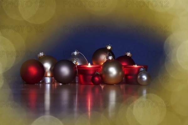 Still life with Christmas tree balls and candles, Germany