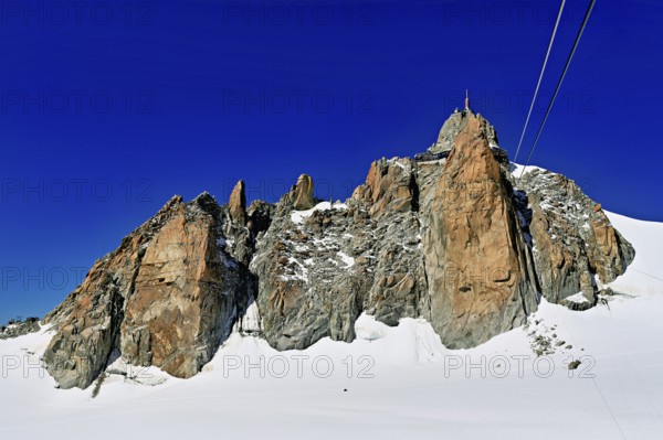 View from the Télécabine Panorama Railway to the Aiguille du Midi mountain station, Chamonix-Mont-Blanc, Haute-Savoie, France
