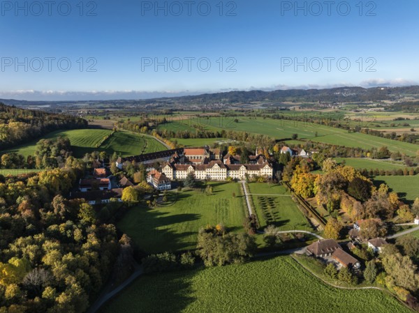 Salem Castle School and Boarding School, Salem International College, former imperial abbey, museum, concert area, former monastery of Order of Cistercians, aerial view, Lake Constance District, Linzgau, Baden-Württemberg, Germany