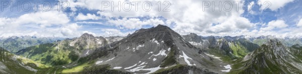 360° alpine panorama, aerial view, Lasörling summit, Lasörling Group, Hohe Tauern, East Tyrol, Austria