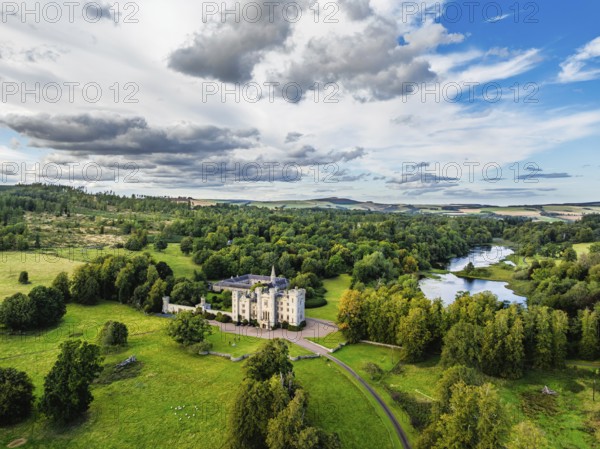 Duns Castle Estate and garden from a dron, Duns, Berwickshire, Scotland, UK