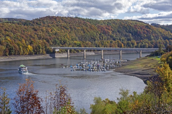 Marina, excursion ship, Talbrücke, Sondern, Olpe, Biggesee, Sauerland, North Rhine-Westphalia, Germany