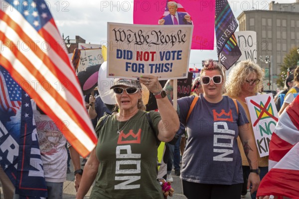 Detroit, Michigan USA - 18 October 2025 - A large crowd gathered for a 'No Kings' rally, protesting President Trump's actions against immigrants and against democratic institutions
