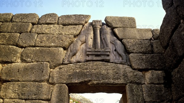 Lion Gate, Mycenae, archaeological site, UNESCO World Heritage Site, Mycenae, Mycenae, important city in the pre-classical period, Peloponnese, peninsula, Greece