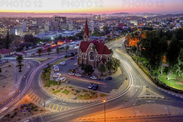 View of the Evangelical Lutheran Christ Church from 1910, blue hour, Windhoek, Khomas region, Namibia