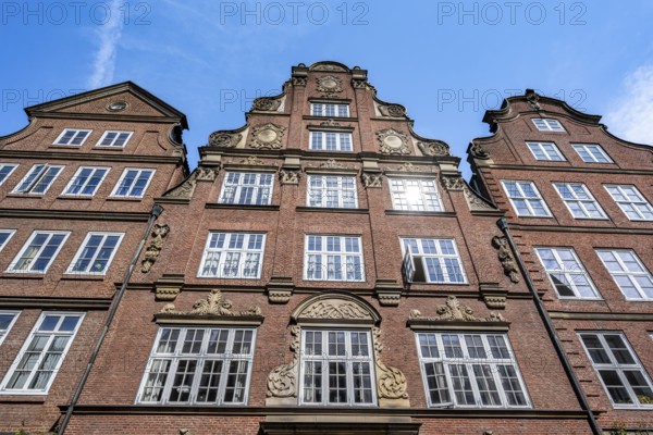 Facades of the historic brick buildings in Peterstraße, Komponistenviertel, Neustadt, Hamburg, Germany