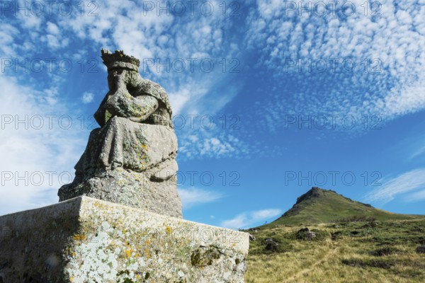 Statue of Virgin Mary. Roc de Courlande in Auvergne Volcanoes Regional Park. Puy de Dome. Auvergne Rhone Alpes. France